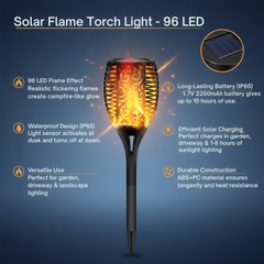 Solar Lights Outdoor Waterproof Dancing Fire Mashaal Flame Torch 96 LED Lantern Landscape Decoration Lighting Auto On/Off for Garden Balcony Driveway's ( Pack of 1)