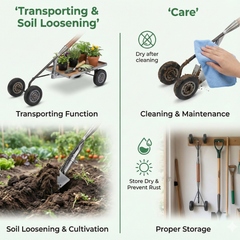 Garden Tool Supporter with Double Wheels & Triangle Shovel