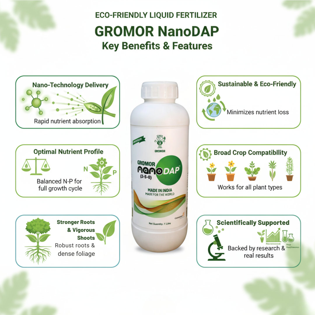 GROMOR NanoDAP Plant Nutrient – Eco-Friendly Liquid Fertilizer for Home Garden & Indoor Plants – 1 Litre