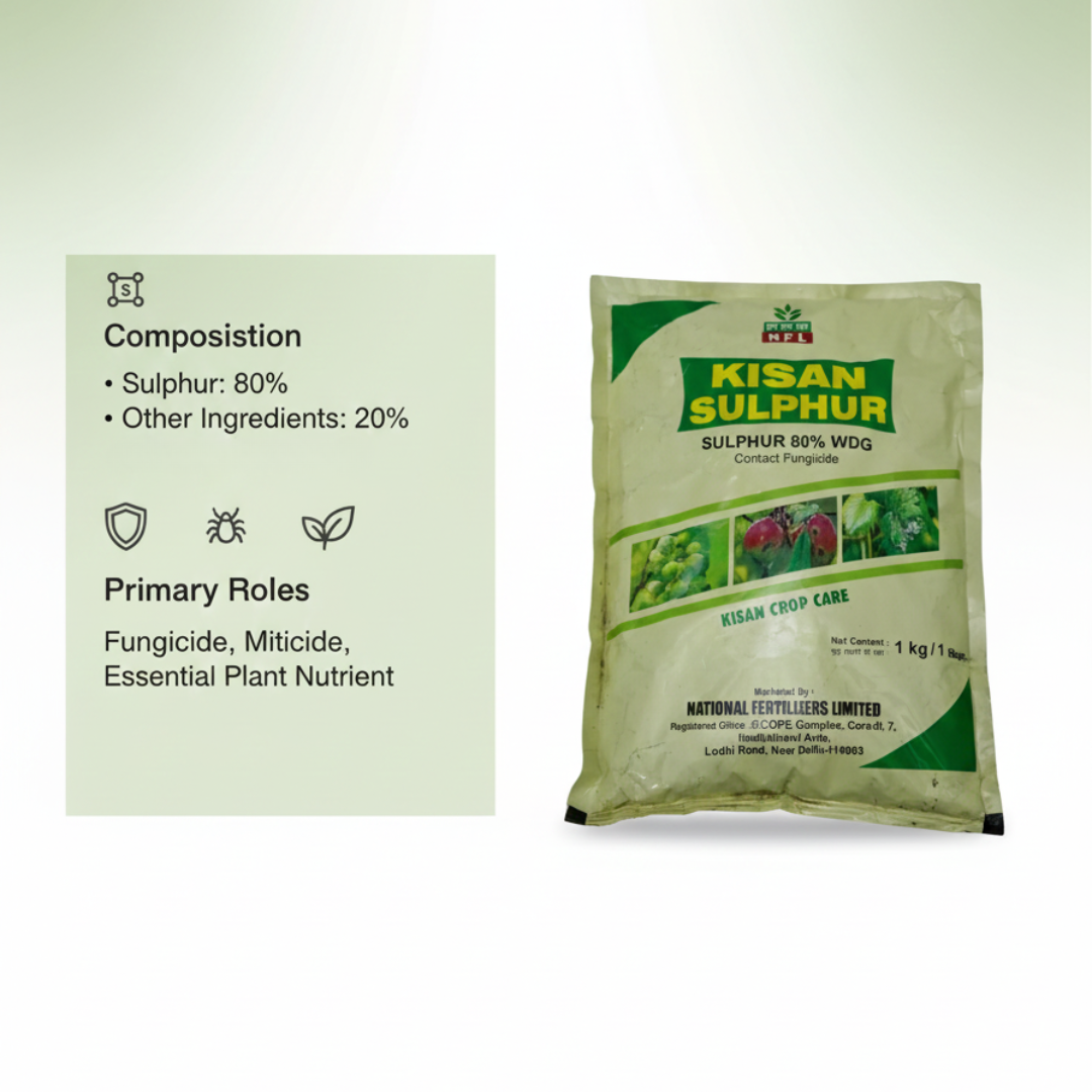 NFL Kisan Sulphur Sulphur 80% WDG Contact Fungicide 1Kg