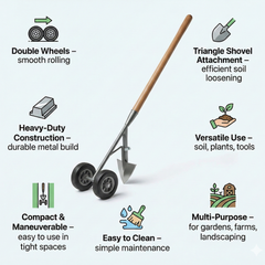 Garden Tool Supporter with Double Wheels & Triangle Shovel