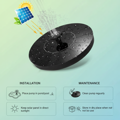 Fountain Solar Power Floating Water Pump for Pool Pond Garden and Patio Plants Round 7V 1.4W (Black)