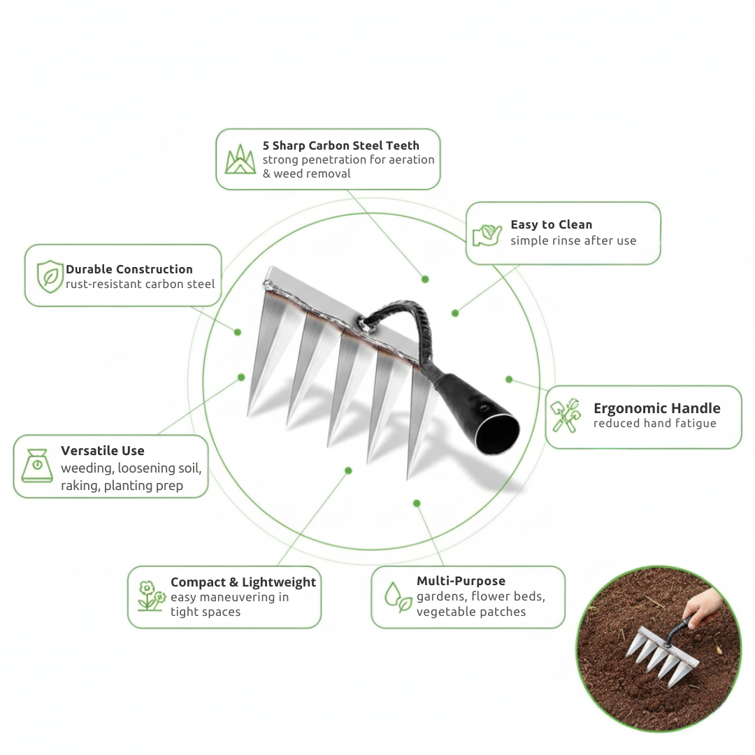 5 Teeth Carbon Steel Garden Weeding
