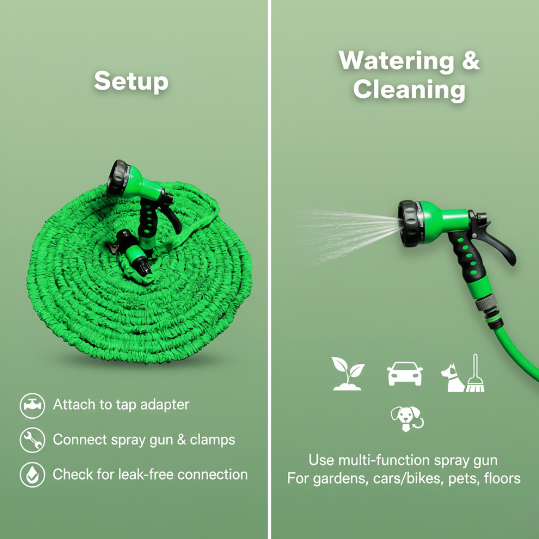 Plastic 15 m Water Spray Jet Gun Hose Pipe for Garden/Car/Bike/Pet Wash