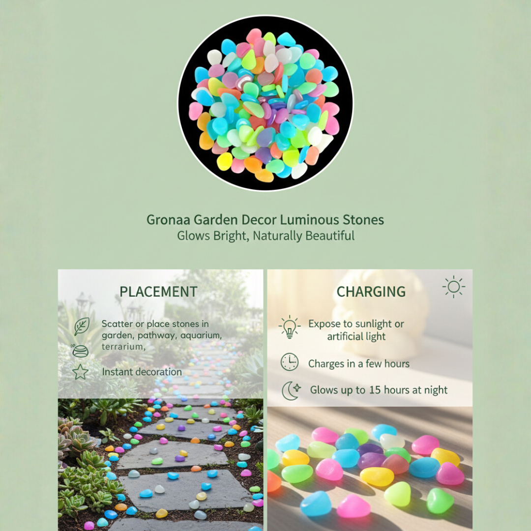 Gronaa Garden Decor Luminous Stones Glow In Dark Decorative Pebbles Outdoor Fish Tank Decoration ( 100 Pcs )