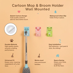 Mop Broom Holder-Wall Mounted Cartoon Mop, Broom Holders(Pack of 3)